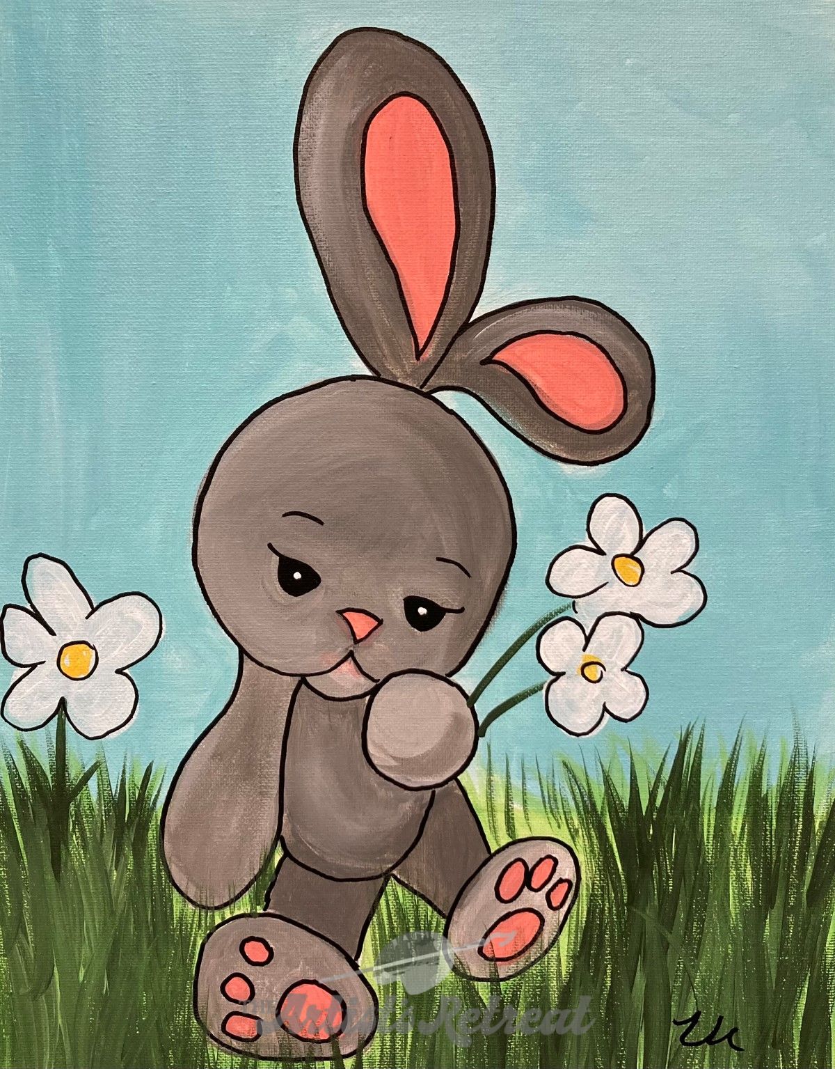 Spring Bunny with Daisies - The Artist's Retreat