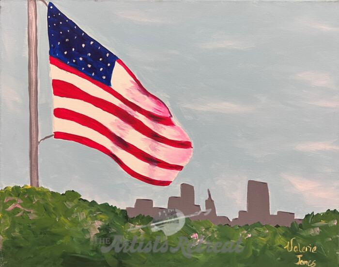Tulsa Skyline with Flag - The Artist's Retreat